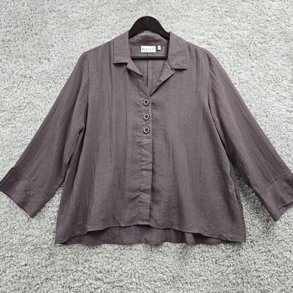 Habitat Tops - Habitat Women Textured Button Up Shirt Size Medium Lagenlook Office Flowy
